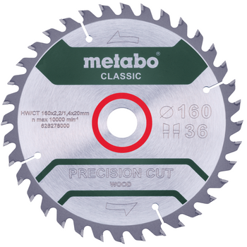 Piła tarczowa „precision cut wood – classic”, 160x20 Z36 WZ 10°  Metabo (628278000)