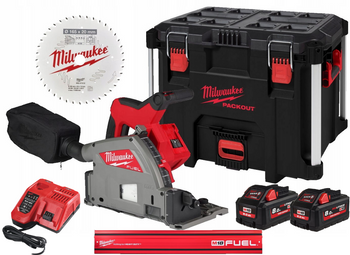 Zagłębiarka akumulatorowa 18V 55mm + prowadnica 1,4m GR1400 + ładowarka M12-18 FC + 2 akumulatory M18FB8 Milwaukee M18FPS55-0P