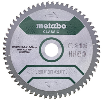 Piła tarczowa Metabo „multi cut – classic”, 216x30, Z60 FZ/TZ, 5° ujemny (628066000)