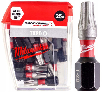Bity udarowe Milwaukee  Shockwave Impact TX20 25mm - 25 sztuk