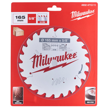 Tarcza pilarska do drewna 165x15.87x1.6 24Z Milwaukee 4932471311