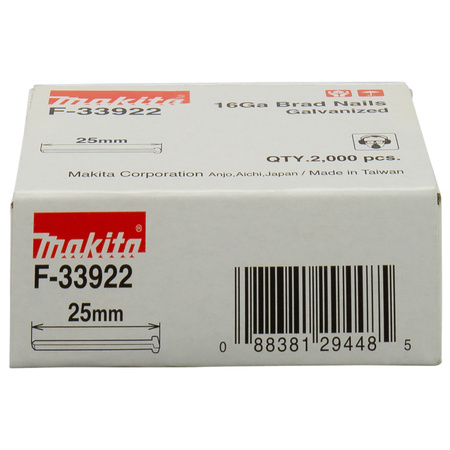 Gwoździe szpilki 16GA 25mm do gwoździarki DBN600 2000szt. Makita F-33922