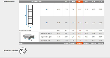 Drewniana drabina dachowa KRAUSE Stabilo 3,35m 1x12