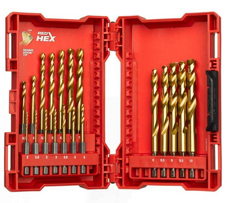 Zestaw wierteł udarowych do metalu 19 szt Shockwave HSS-G Tin Red Hex, 2 - 10 mm Milwaukee 4932493866