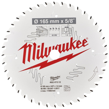 Tarcza pilarska do drewna 165x15.87x1.6 40Z Milwaukee 4932471312