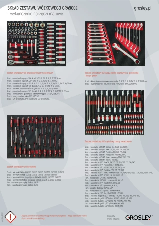 Wózek narzędziowy Grosley GR49002 z wyposażeniem 257 narzędzi