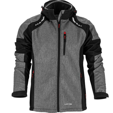 Kurtka z kapturem SoftShell odblaskowa Lahti Pro szaro-czarna, rozmiar 2XL
