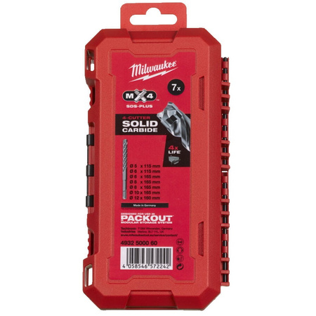 Zestaw wierteł do betonu 7szt. SDS-Plus 4-ostrz Milwaukee 4932500060