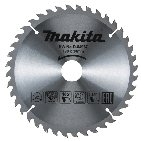 Tarcza do cięcia drewna 190x30mm 40Z do pilarek tarczowych i ukośnic Makita D-64967