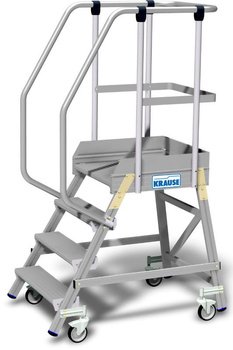 Jezdny podest roboczy, z jednostronnym wejściem, powiększoną listwą przypodłogową i barierkami KRAUSE Stabilo 2,95m 1x4