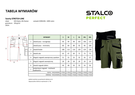 Spodenki robocze Stalco Stretch Line czarne, rozmiar 2XL