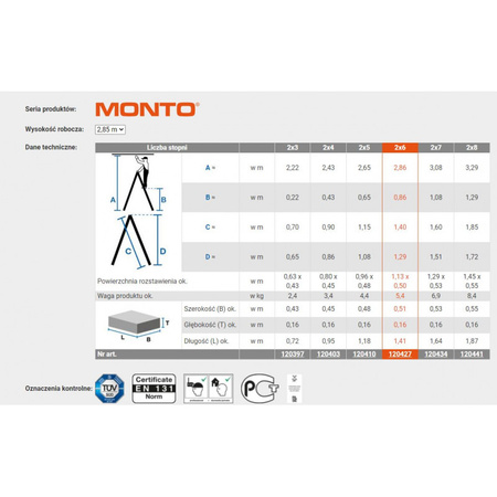 Drabina dwustronna ze stopniami Dopplo KRAUSE Monto 2,85m 2x6 