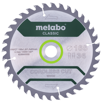 Piła tarczowa do cięcia drewna – classic, 165x20 Z36 WZ 15° /B Metabo (628660000)
