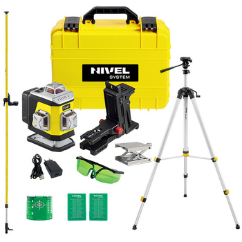 Laser krzyżowy Nivel System CL4G z zieloną wiązką + Statyw SJJ-M1 + Tyczka LP-36