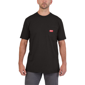 Koszulka t-shirt z krótkim rękawem i kieszonką czarna WT SS BL L Milwaukee 4932493005