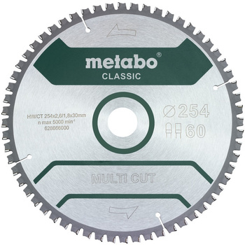 Piła tarczowa Metabo „multi cut – classic”, 254x30 Z60 FZ/TZ 5°ujemn. (628285000)