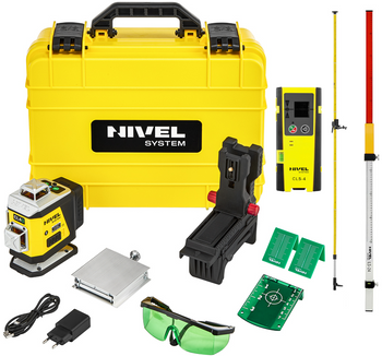 Zielony laser krzyżowy NIVEL SYSTEM CL4G + tyczka LP-36 + czujnik CLS-4 + łata LS-24
