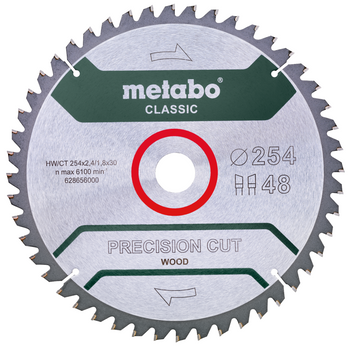 Piła tarczowa "precision cut wood - classic"", 254x30 Z48 WZ 5°neg /B Metabo (628656000)